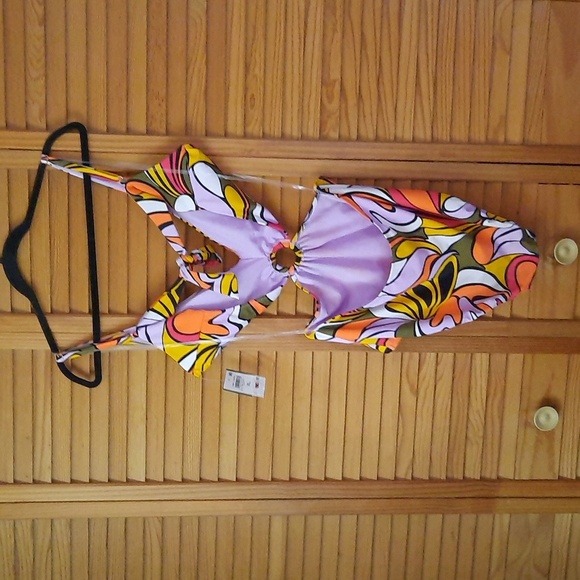 Bar lll  Macy's 70's Vibe Check Ring Monokini Swimsuit Swimwear Size XL - Picture 3 of 13